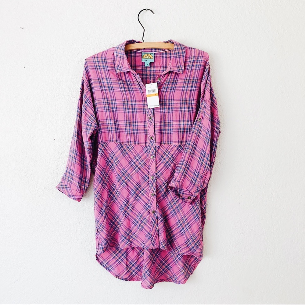 NWT C&C California Pink Plaid Button Up Top